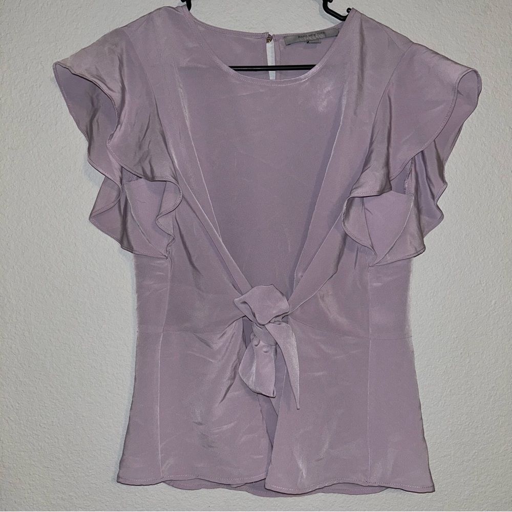 Marc New York Lilac Ruffle Sleeve Front Tie Blouse​​